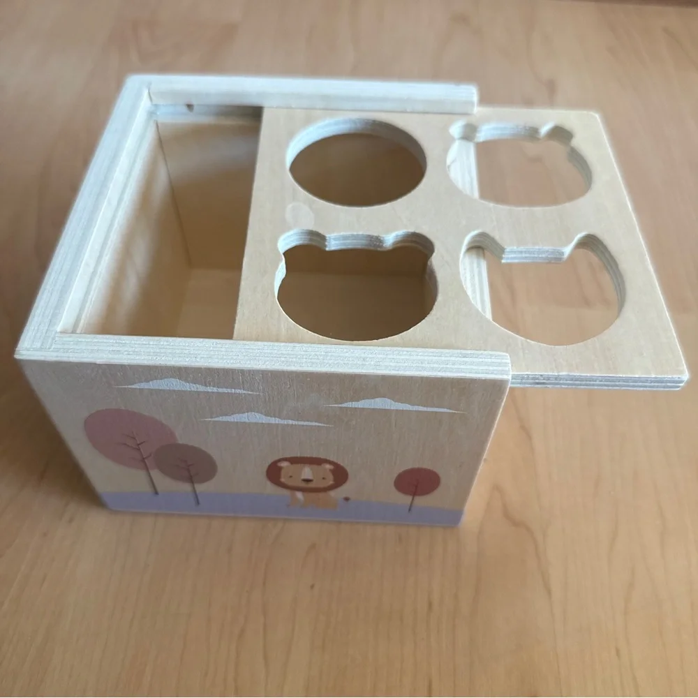 Hobby Lobby Wooden Sorting Cube w/ 4 Animal Faces, Baby Toddler Toy, 12+ Months